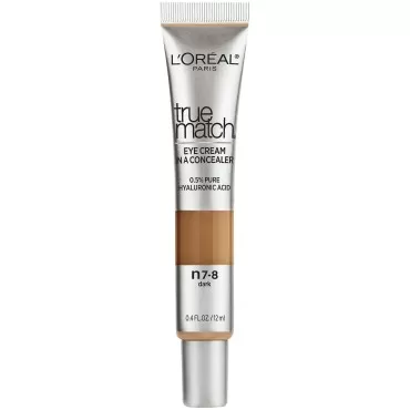 L’Oréal Paris True Match Eye Cream in a Concealer, 0.5% hyaluronic acid, Dark N7-8, 0.4 fl. oz.