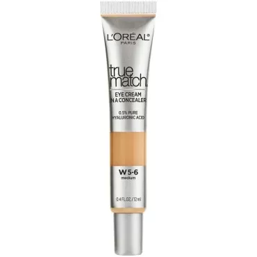 L’Oréal Paris True Match Eye Cream in a Concealer, 0.5% hyaluronic acid, Medium N5-6, 0.4 fl. oz.