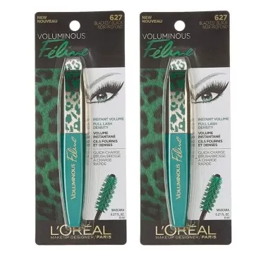 Pack of 2 L'Oréal Paris Voluminous Feline Washable Mascara, Blackest Black 627