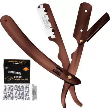 Utopia Care Professional Barber Straight Edge Razor Safety with 100-Pack Derby Blades - 100 Percent Stainless Steel (Bronze)