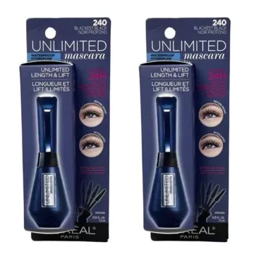 Pack of 2 L'Oreal Paris Unlimited Lash Lifting and Lengthening Waterproof Mascara, Blackest Black # 240