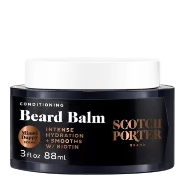 Scotch Porter Conditioning Beard Balm - Smooth, Shape, Moisturize & Soften Coarse, Dry Beard Hair while Encouraging Growth for a Fuller/Healthier-Looking Beard - Miami Duppy Scent, 3 oz. Jar