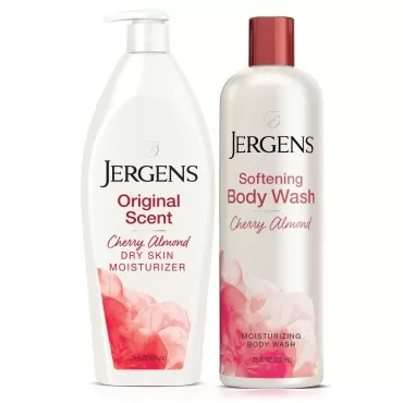 Jergens Original Scent, Cherry Almond, Dry Skin Moisturizer and Softening Body Wash, 2ct Bundle