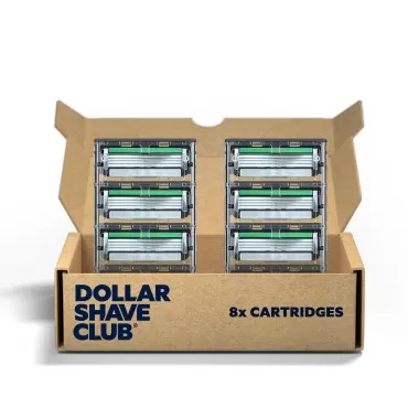 Dollar Shave Club | Acne Friendly 4 Blade Razor Refill Cartridges, 8 Count, Suitable for Breakout Prone Skin | Razors for Acne-prone Skin with Hyaluronic Acid-infused Lubricated Strip