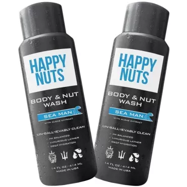 HAPPY NUTS Sea Man Body and Nut Wash - Moisturizing Men's Shower Gel, Natural Bodywash with Deep Cleanse for Sensitive Skin - Men's Body Soap (2 Pack, Sea Man)