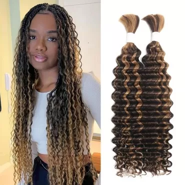Deep Wave Bulk P4/30 Human Braiding Hair 100 percent Human Hair Unprocessed Brazilian Virgin Hair for Human Hair Extensions 2 Braids Per of 1 pack 100g 16 Inch Human Hair for Micro braiding No Weft