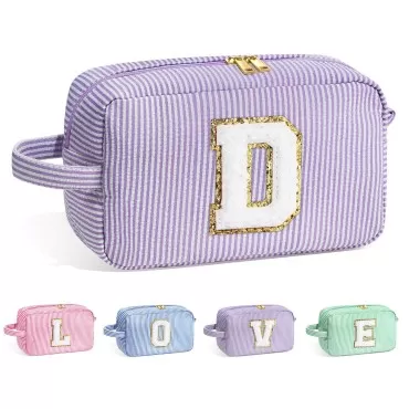 YOOLIFE Makeup Bag - Initial Makeup Bag Cosmetic Bag, Make Up Bags, Monogram Cosmetic Bags, Travel Cosmetic Bag, Cute Makeup Pouch Makeup Case, Personalized Purple Makeup Bags for Women Her R