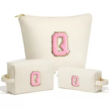 YOOLIFE Personalized Makeup Bag Gifts - Initial Makeup Bag Cosmetic Bags for Women Travel Makeup Bag with Makeup Brush Bag Cute Makeup Bag Personalized Wedding Gifts Birthday Gifts for Women White Q