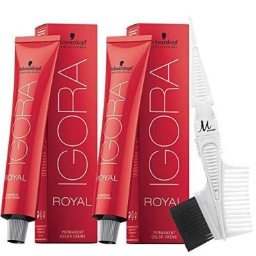Schwarzkopf Igora Royal 6-00 Dark Blonde Natural Extra Permanent Hair Colors and M Hair Designs Tint Brush/Comb (Bundle 3 items)
