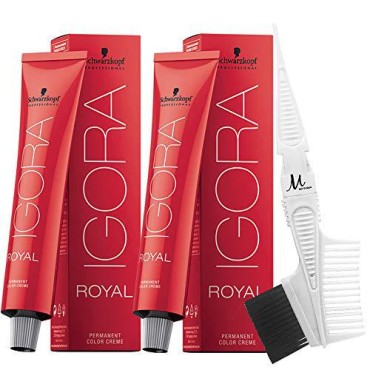 Schwarzkopf Igora Royal 3-0 Dark Brown Permanent Hair Colors and M Hair Designs Tint Brush/Comb (Bundle 3 items)