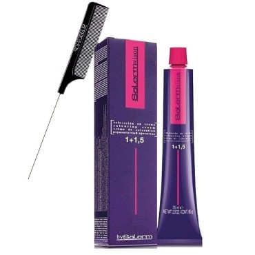 Salerm Cosmetics VISION Salermvison Permanent Cream Hair Color Dye (w/Sleek Steel Pin Rat Tail Comb) Haircolor Creme, Gray Coverage in 30 minutes (7,11 Intense Ash Blond)