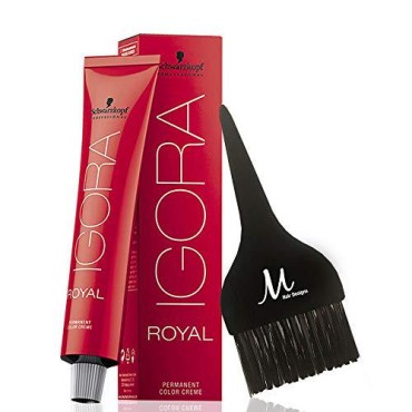 Schwarzkopf Igora Royal 5-4 Light Brown Beige Permanent Hair Color and M Hair Designs Tint Brush (Bundle 2 items)