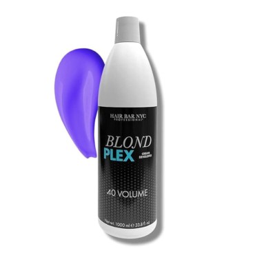 HAIR BAR NYC 40 Volume - Blond Plex Anti-Yellow Porfessional Lightening System for Charcoal Hair Bleach - Violet Developer with Plex, Reduce Brassy, Eliminates Orange Tones 33.8oz/1lt