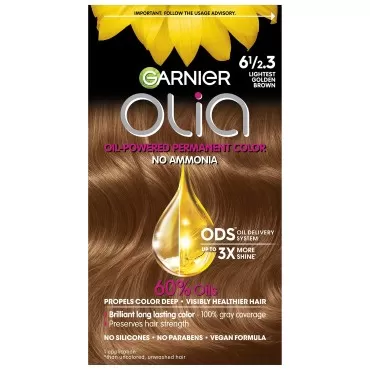 Garnier Hair Color Olia Ammonia-Free Brilliant Color Oil-Rich Permanent Hair Dye, 6 1/2.3 Lightest Golden Brown, 1 Count (Packaging May Vary)