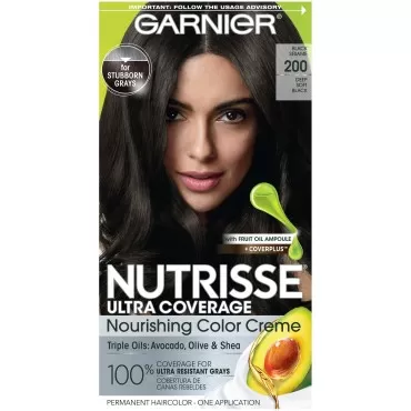Garnier Nutrisse Ultra Coverage Hair Color, Deep Soft Black Hair Dye (Black Sesame) 200, Pack of 1