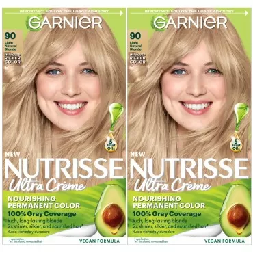 Garnier Hair Color Nutrisse Nourishing Creme, 90 Light Natural Blonde (Macadamia) Permanent Hair Dye, 2 Count (Packaging May Vary)