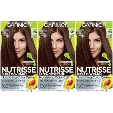 Garnier Hair Color Nutrisse Ultra Coverage Nourishing Hair Color Creme, Deep Medium Natural Brown (Glazed Walnut) 500,3 Count, Pack of 3
