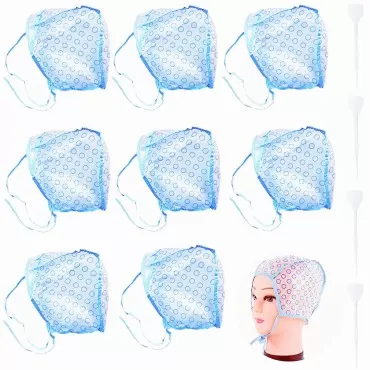 8 Pieces Disposable Hair Highlighting Cap and 4 Ho...