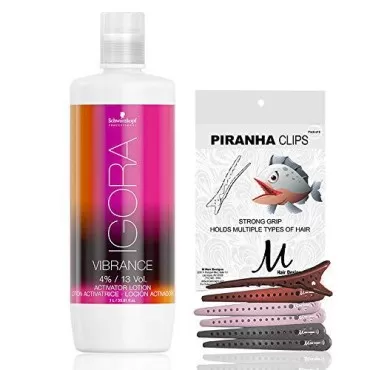 Igora Vibrance 4% / 13 Volume Activator Lotion 1 Liter and M Hair Designs Piranha Clips (Bundle 2 items)