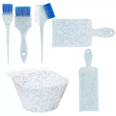 Glamlily 6-Piece Hair Coloring Kit with Brush, Mixing Bowl, and 2 Foiling Boards for Hair Dyeing and Highlighting, Hair Coloring, Tinting, and Bleaching Kit for Women and Girls (Blue)