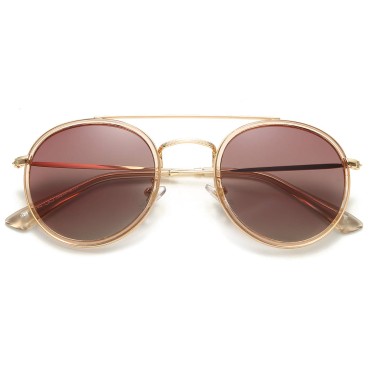 DUSHINE Small Round Double Bridge Sunglasses For Women Men Polarized 100% UV Protection