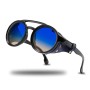 Technigadgets Finnegan Steampunk Retro Sunglasses Men Women with Leather Side Shield Double Bridge Plastic Frame Mens Gift (Polarized Blue)