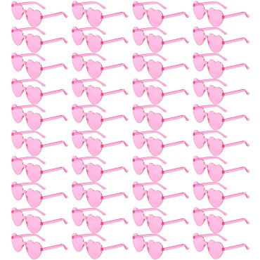 YWL 40 Pairs Pink Heart Sunglasses Bulk Rimless Fu...