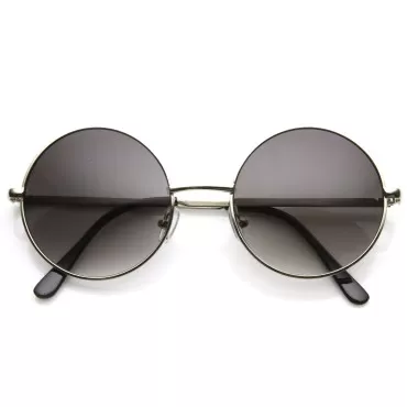 Super Large Oversized Metal Round Circle Sunglasses (Silver Fade)