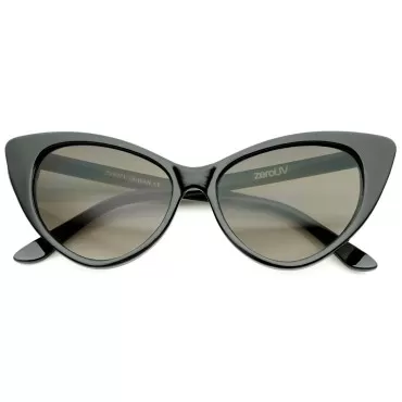 zeroUV - Women's Retro Oversized High Point Cat Eye Sunglasses 54mm (Black/Smoke Gradient)