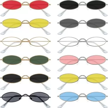 12 Pieces Vintage Oval Sunglasses Retro Slender Me...
