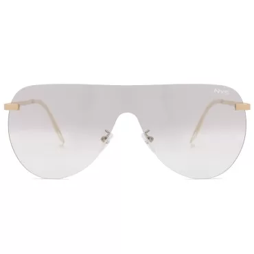 NYS Collection Flat Top Shield Metal Aviator Sunglasses for Men Women 100% UV400 Protection (Clear)