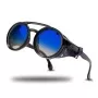 Technigadgets Finnegan Steampunk Retro Sunglasses Men Women with Leather Side Shield Double Bridge Plastic Frame Mens Gift (Polarized Blue)