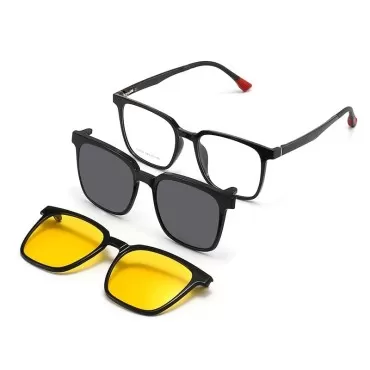SHUNXI 3 in 1 Nearsighted Glasses With Magnetic Polarized Sunglasses Night Vision Driving Clip Glasses For Women Men, Lightweight TR90 Frame UV400 Protection Myopia Eyeglasses For Distance…