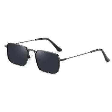 Fayoh Naomi Rectangular Sunglasses Classic Retro Metal Frame Small Size UV400 UV Protection For Men And Women (Black/Black)
