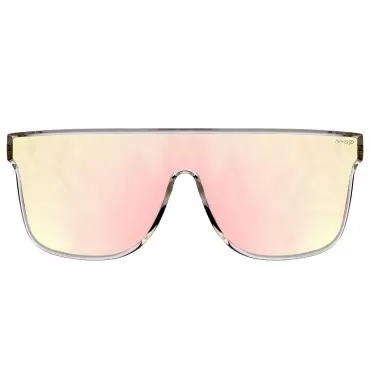 NYS Collection Polarized Sunglasses - Flat-Top Single-Lens, 100% UV Protection, Lightweight for Men & Women(Clear Frame-Pink Mirror Lens)