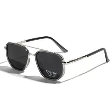 weiyuchen Polarized TR90 Sunglasses Vintage Square Flattop Sun Glasses Double Bridge Metal UV400 Eyewears (silver with black)