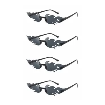 GTREW 4 Pcs Fire Flame Sunglasses Women Men Halloween Fire Shaped Glasses cosplay Accessory Party Eyewear (Black)