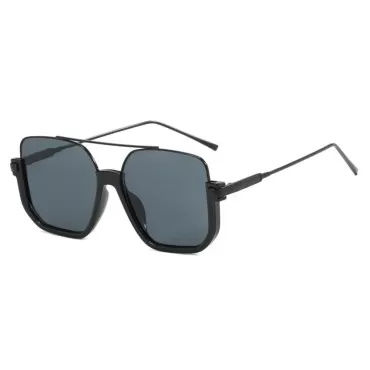HYLLE Retro Oversized Aviator Sunglasses Women Men Semi-Rimless Square Sun Glasses 70s Trendy Fashion Cute Shades (Black/Grey)