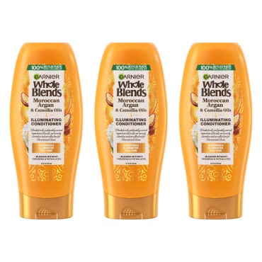 Garnier Whole Blends Moroccan Argan & Camellia Oils Illuminating Conditioner for Silky Shine, 12.5 Fl Oz, 3 Count (Packaging May Vary)