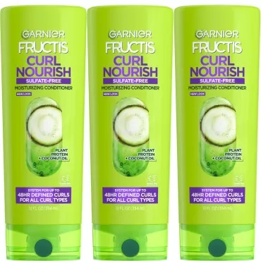 Garnier Fructis Curl Nourish Sulfate Free Moisturizing Conditioner, 12 Fl Oz, 3 Count (Packaging May Vary)