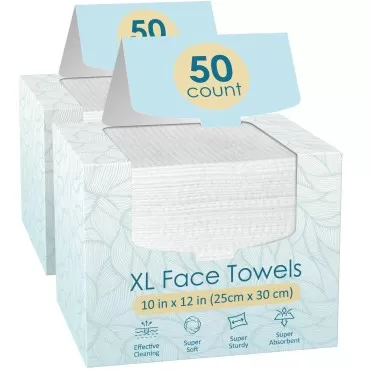 Fygrip 100 Count (2 Box) XL Disposable Face Towels 10” x 12”, 100% Viscose Fibre, Soft & Skin Friendly Face Towelettes Disposable, Facial Tissue Wipes for Women Cleansing