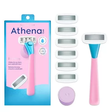Athena Club Women's Razor Shave Kit, 1 Pool Party Razor Handle + 6 Blade Refills