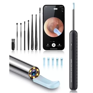 Ear Wax Removal, Ear Cleaner with Camera and Light, Ear Wax Removal Tool Camera with 1080P, Ear Cleaning Kit with 6 Spoons(Black)