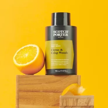 Scotch Porter Hydrating Body Wash for Men | Citrus & Crisp Woods | 3 Pack (plus free 1 oz Face Wash) | Formulated with Non-Toxic Ingredients, Free of Parabens, Sulfates & Silicones | Vegan | 16 Fl oz x 3 Bottles