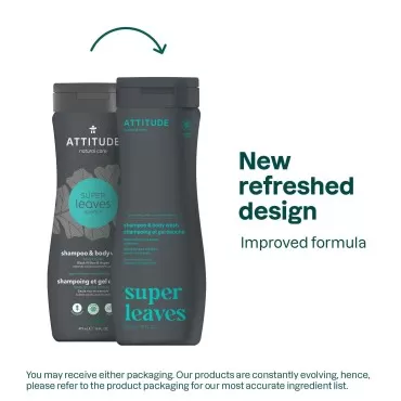 ATTITUDE 2in1 Shampoo and Body Wash, EWG Verified, Plant and Mineral-Based, Vegan Personal Care Products, Black Willow and Aspen, 16 Fl Oz