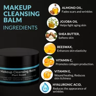 VALITIC Cleansing Balm makeup Remover - Plant Based - Double Cleansing - Unclogs and Deep Cleanses Pores - Almond oil, Jojoba oil, Shea butter, Vitamin E, Vitamin C and Hyaluronic Acid - 100g