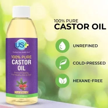 10oz US+ 100% Pure Castor Oil - Cold-Pressed, Unre...