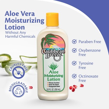 Caribbean Breeze Aloe Moisturizing Lotion, Fruity Cucumber Aloe Vera Lotion for Skin, Vitamin Enriched with Green Tea and Pomegranate Extracts Aloe Moisturizer Lotion, 8.5 oz (250 ml)