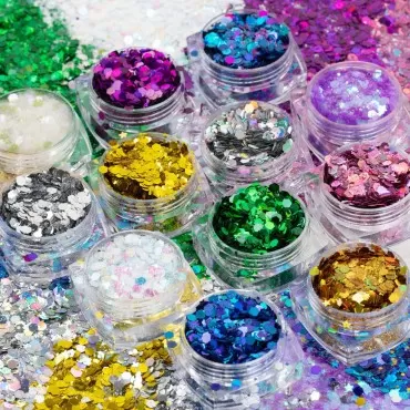 ICOLORY 12 Color Chunky Glitter, 12 Jars of Holographic Body Glitter, Cosmetic Makeup Glitter Sequins for Halloween Party, Dance Ball Festival Face Body Eye Hair Crafts (NO Glue)
