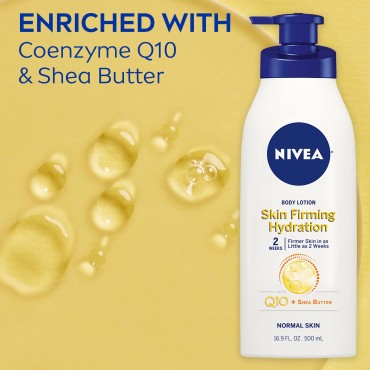 Nivea Skin Firming Body Lotion with Q10 and Shea Butter, Skin Firming Lotion, Moisturizing Shea Butter Lotion, 16.9 Fl Oz Pump Bottle (Pack of 3)
